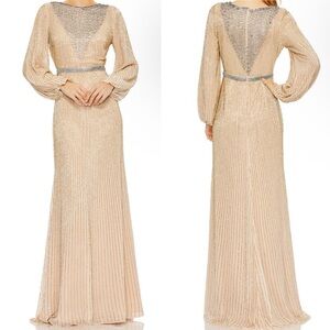 Mac Duggal 11015 | Bishop Sleeve | High Neckline | Embellished Pleated Dress | 2